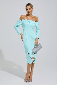 Givessa Green Off-Shoulder Embroidered Midi Dress