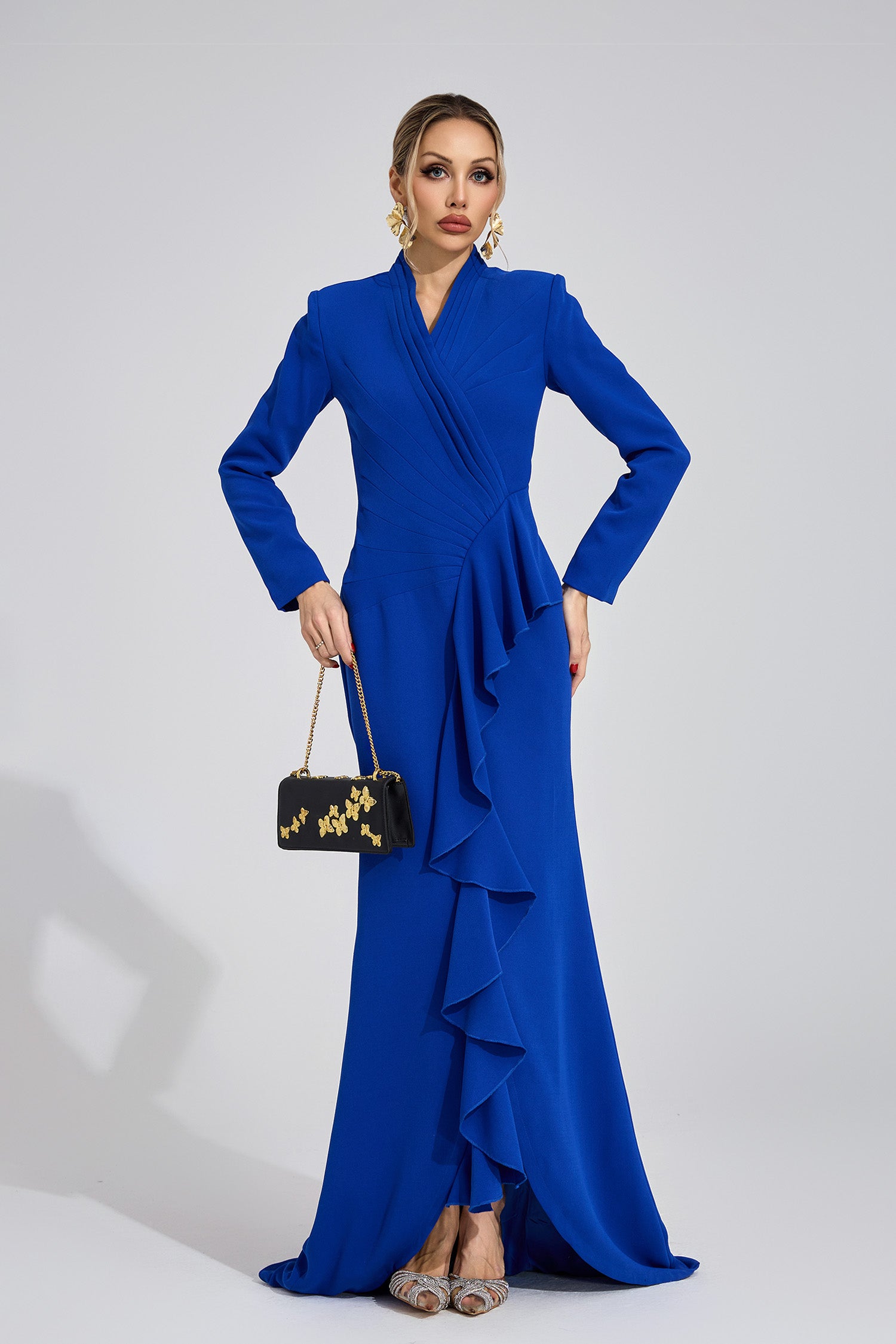 Ilyvoran Dark Blue Train Maxi Dress