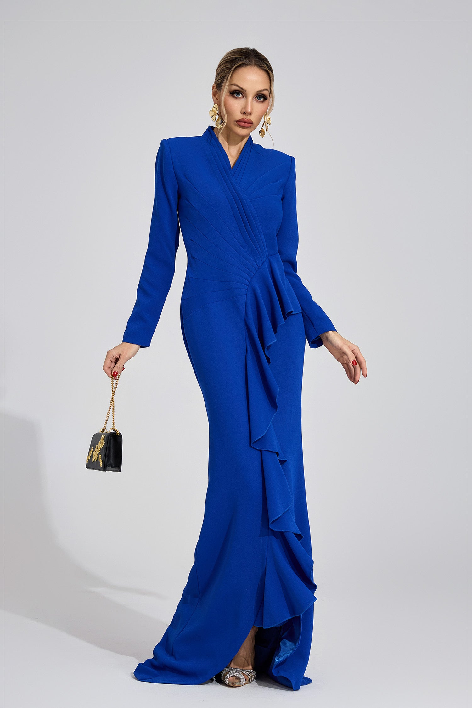 Ilyvoran Dark Blue Train Maxi Dress
