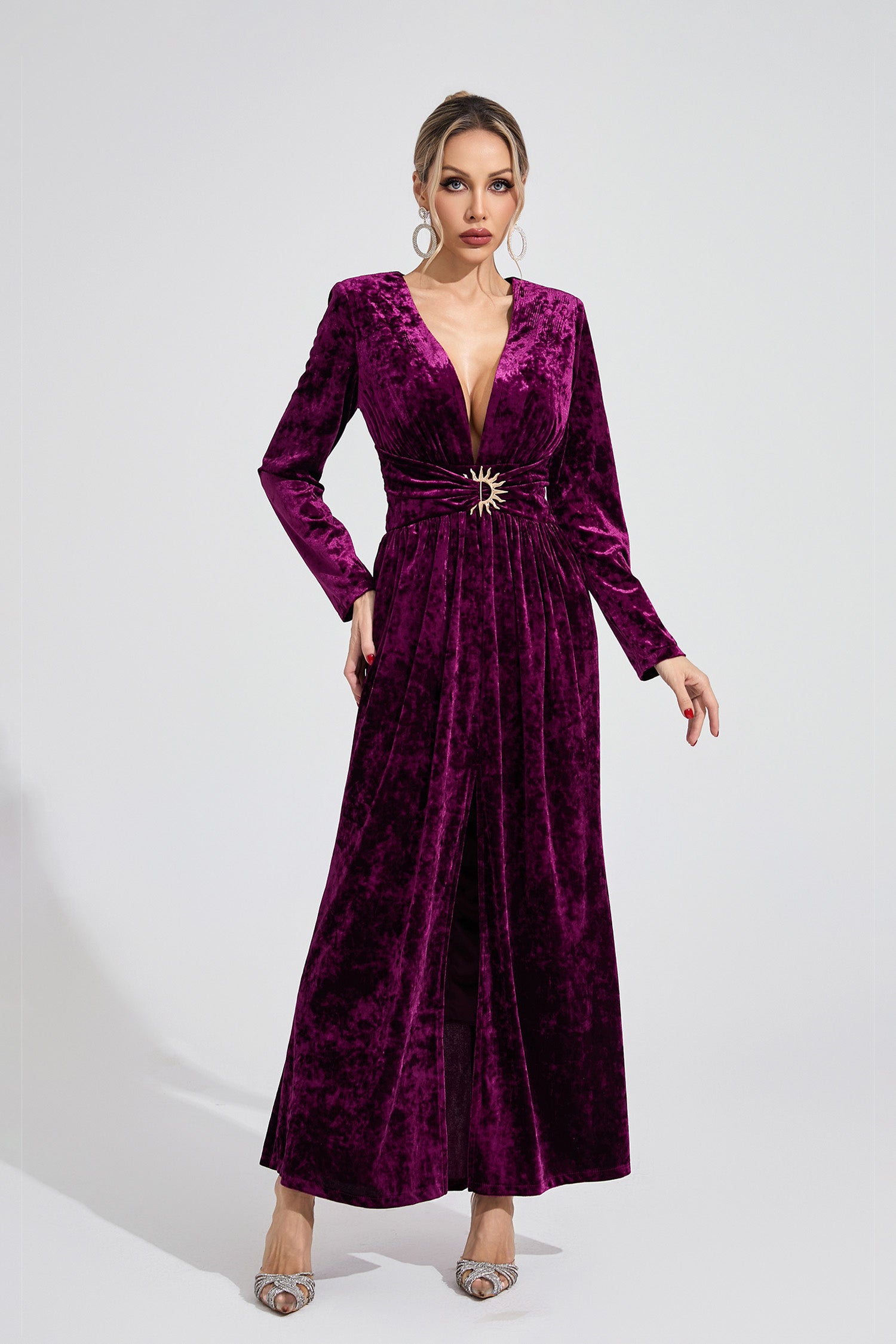 Uvenlor Purple Velvet Maxi Dress