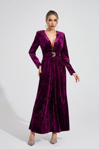 Uvenlor Purple Velvet Maxi Dress