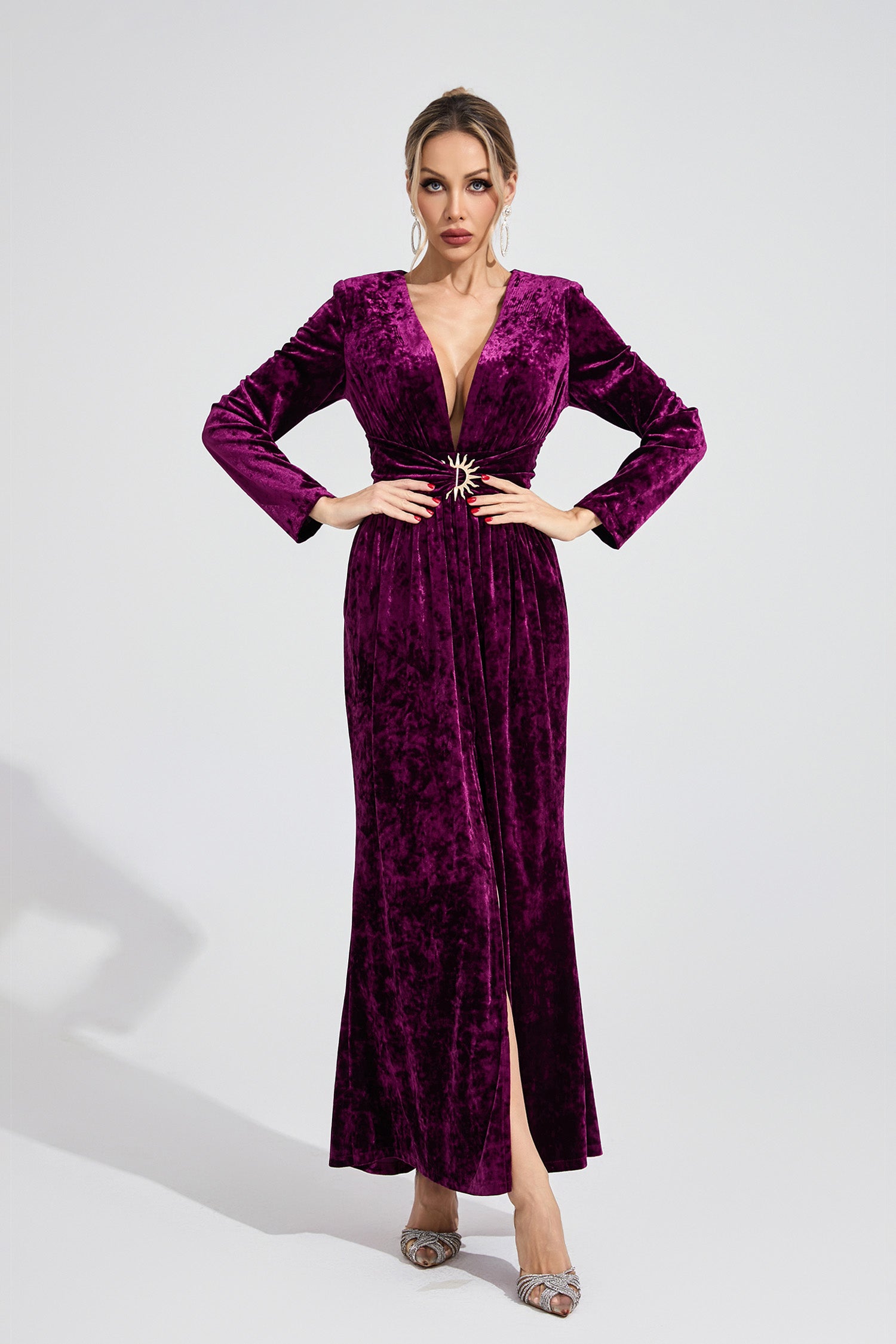 Uvenlor Purple Velvet Maxi Dress
