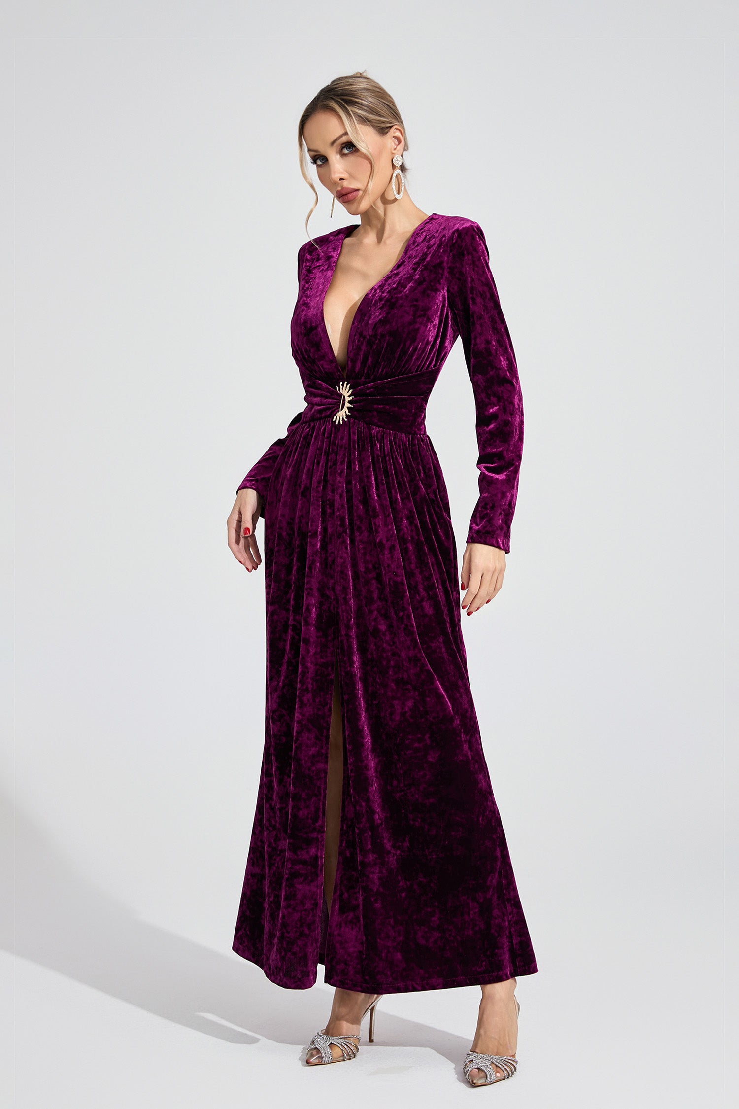 Uvenlor Purple Velvet Maxi Dress
