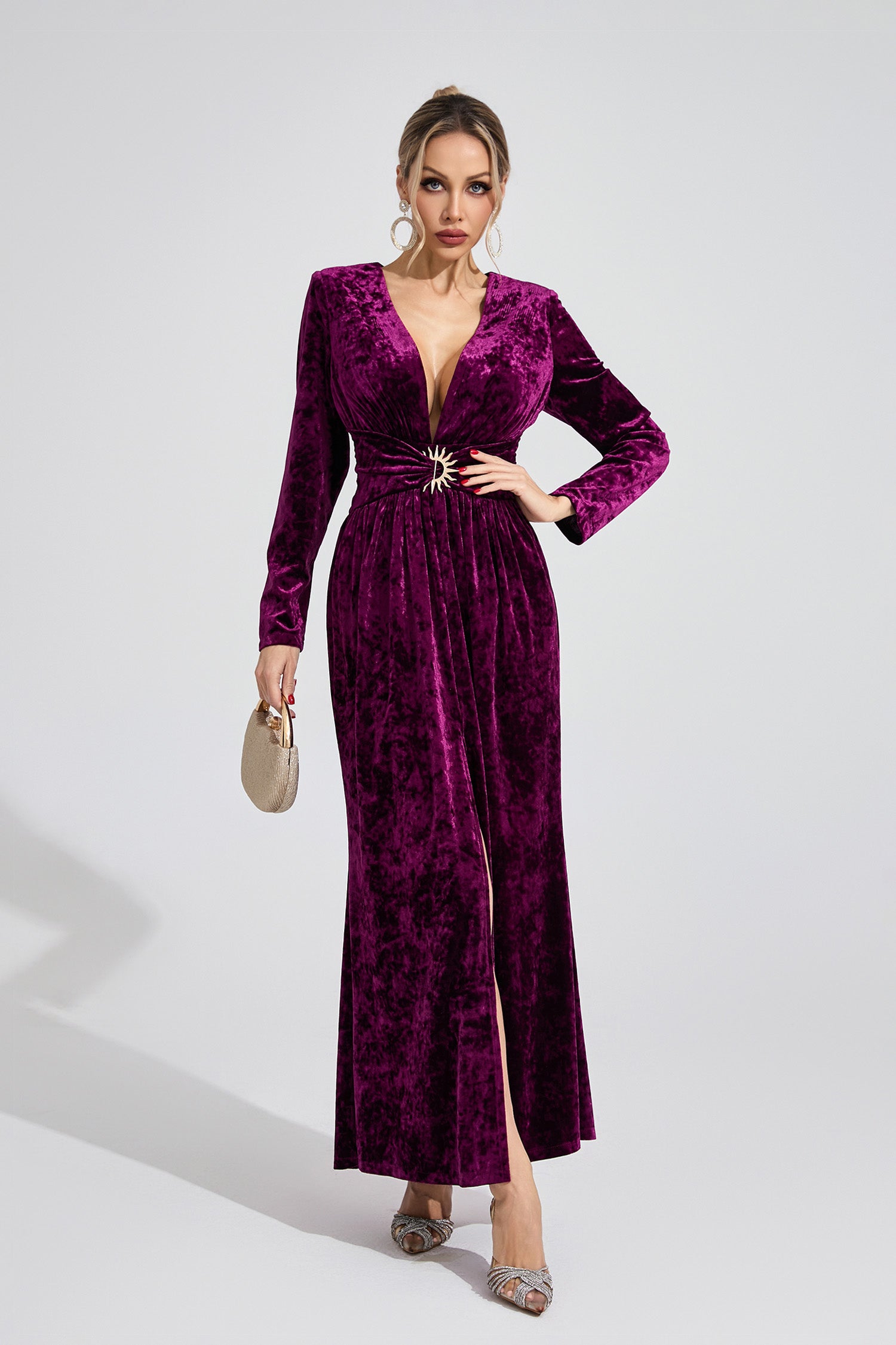 Uvenlor Purple Velvet Maxi Dress