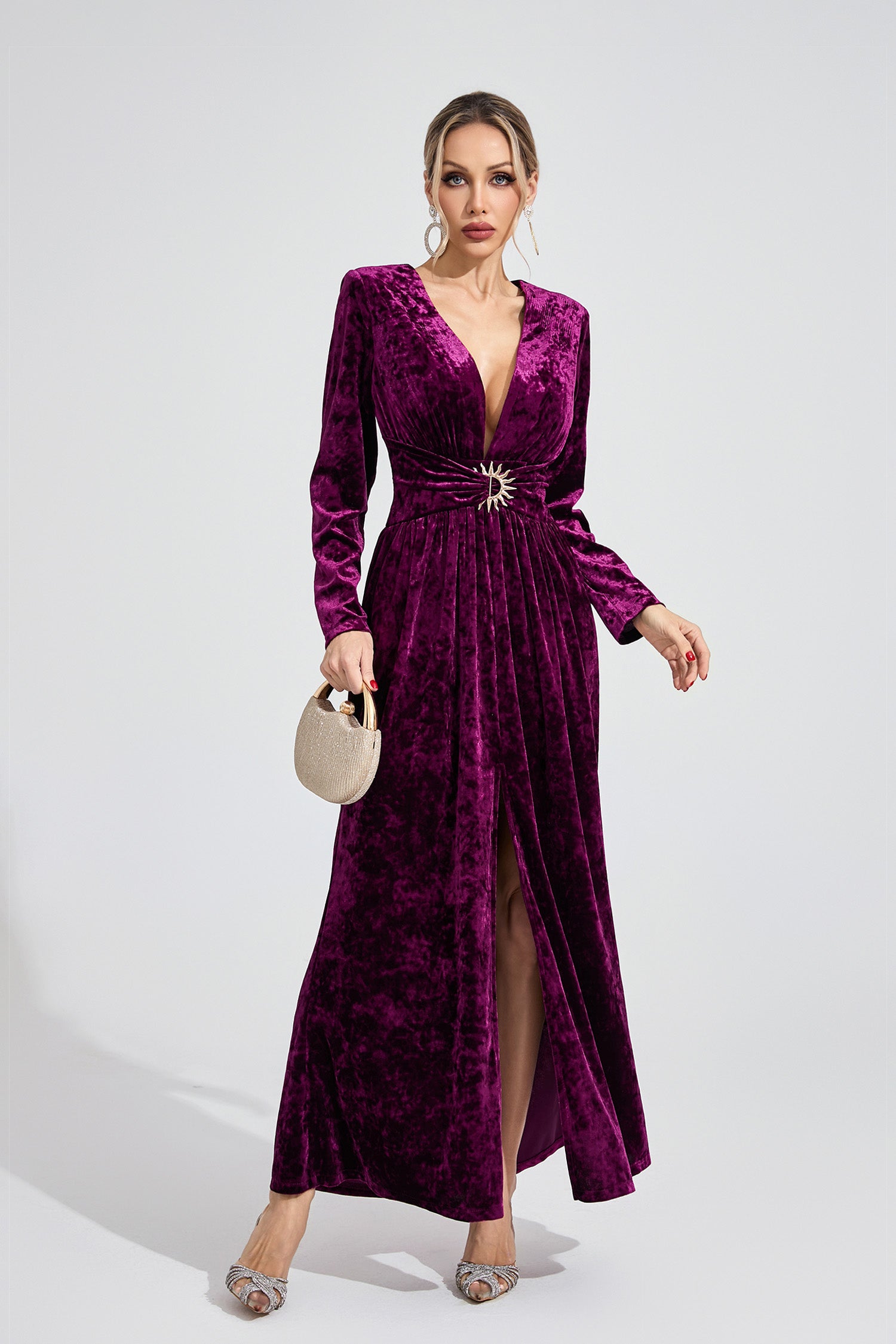 Uvenlor Purple Velvet Maxi Dress