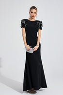 Tyvalric Black Open Back Maxi Dress