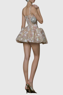 Kaeltrix Floral Sequin Puffy Mini Dress