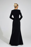 Romaine Black Embroidered Maxi Dress