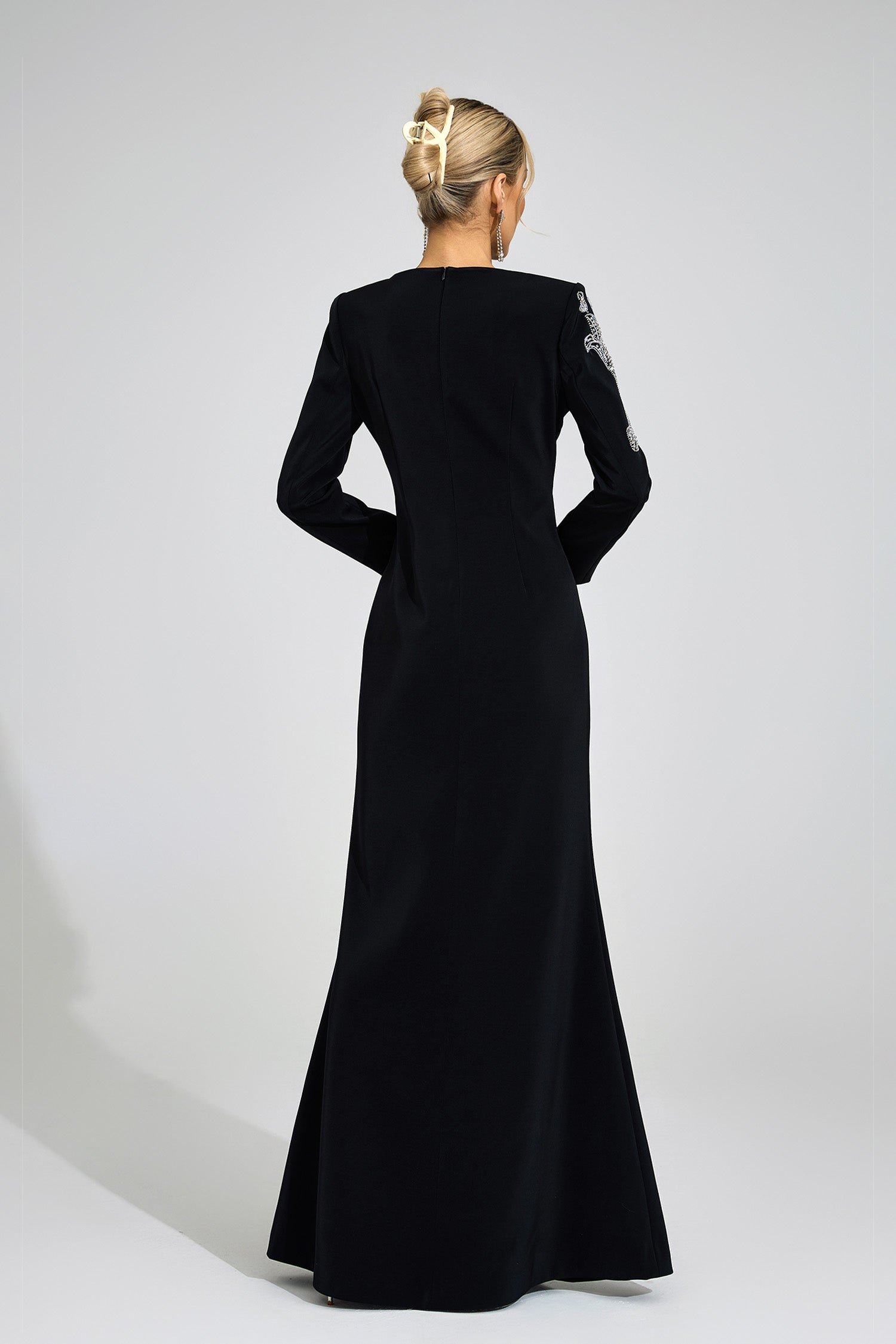 Romaine Black Embroidered Maxi Dress