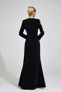 Romaine Black Embroidered Maxi Dress