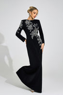 Romaine Black Embroidered Maxi Dress