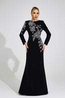 Romaine Black Embroidered Maxi Dress