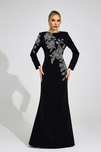 Romaine Black Embroidered Maxi Dress