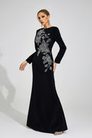 Romaine Black Embroidered Maxi Dress