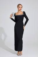 Uzzar Long Sleeve Maxi Dress In Black