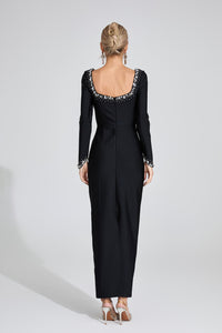 Uzzar Long Sleeve Maxi Dress In Black