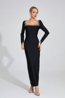 Uzzar Long Sleeve Maxi Dress In Black