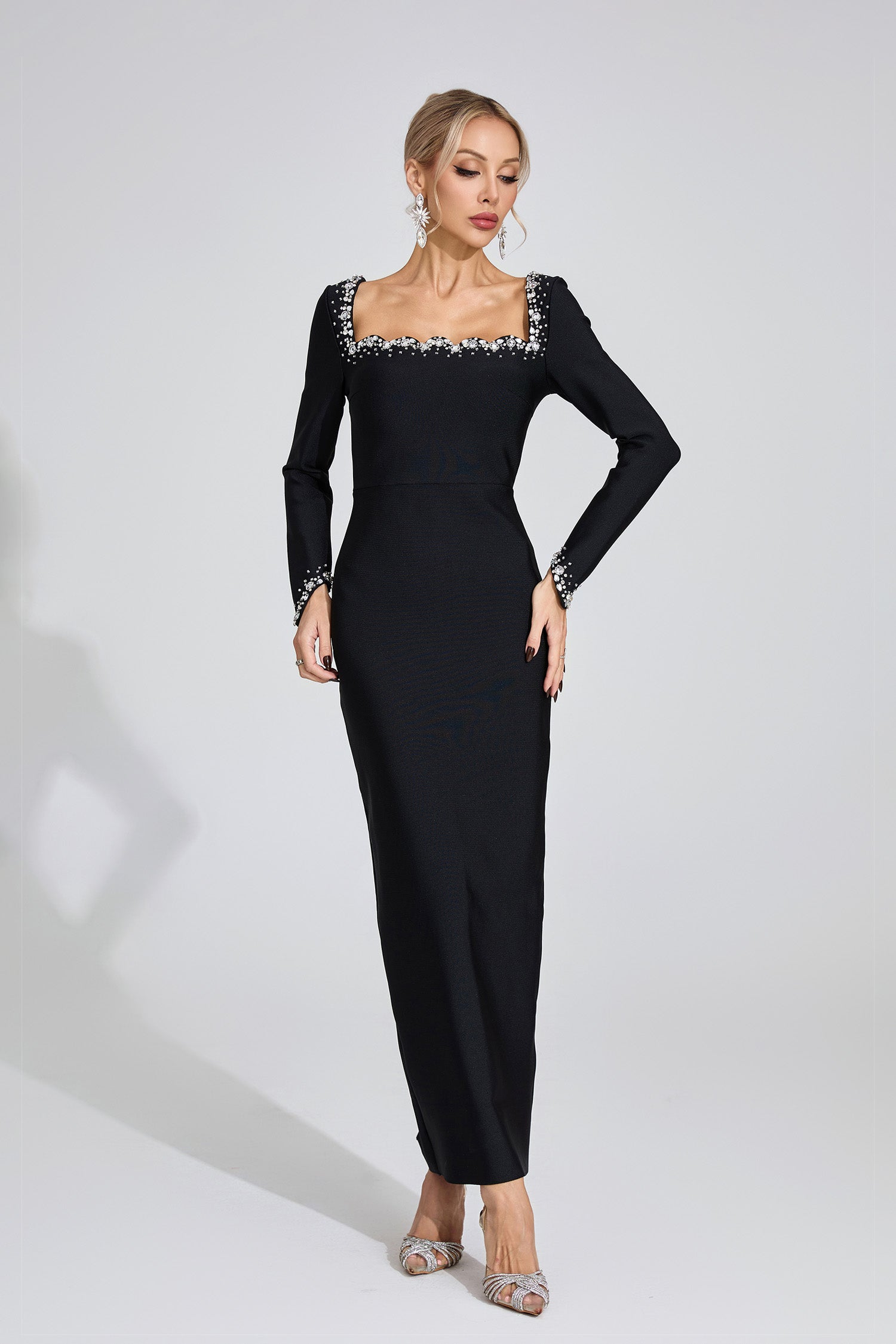 Uzzar Long Sleeve Maxi Dress In Black