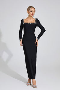 Uzzar Long Sleeve Maxi Dress In Black