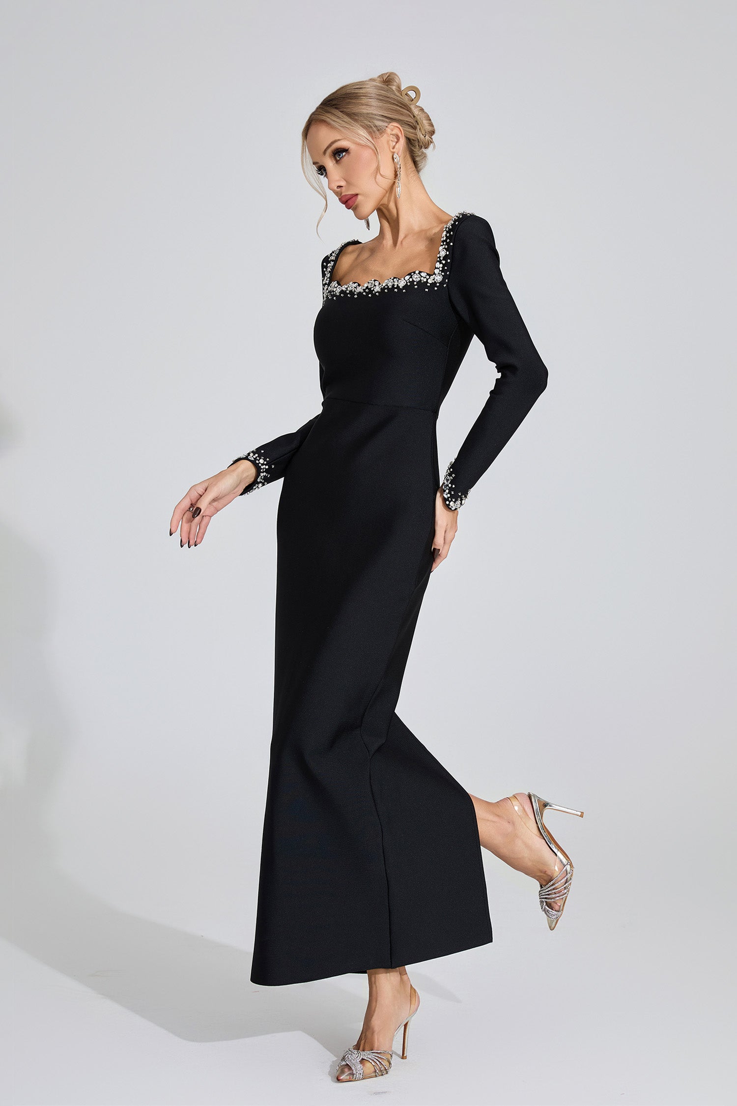 Uzzar Long Sleeve Maxi Dress In Black