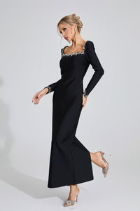 Uzzar Long Sleeve Maxi Dress In Black