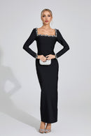 Uzzar Long Sleeve Maxi Dress In Black