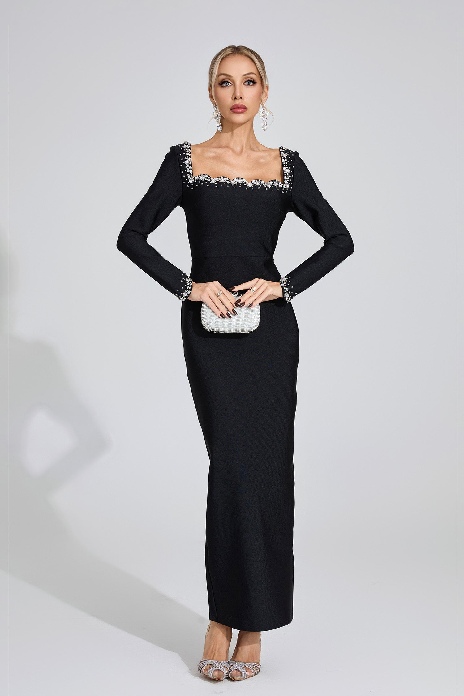 Uzzar Long Sleeve Maxi Dress In Black