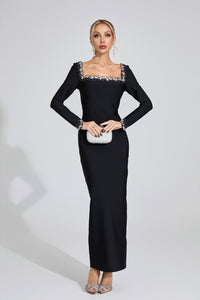 Uzzar Long Sleeve Maxi Dress In Black