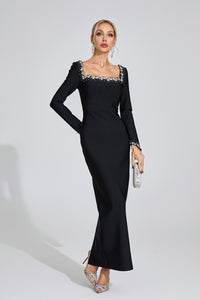 Uzzar Long Sleeve Maxi Dress In Black