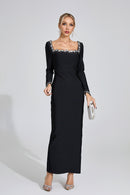Uzzar Long Sleeve Maxi Dress In Black