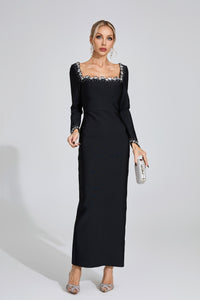 Uzzar Long Sleeve Maxi Dress In Black
