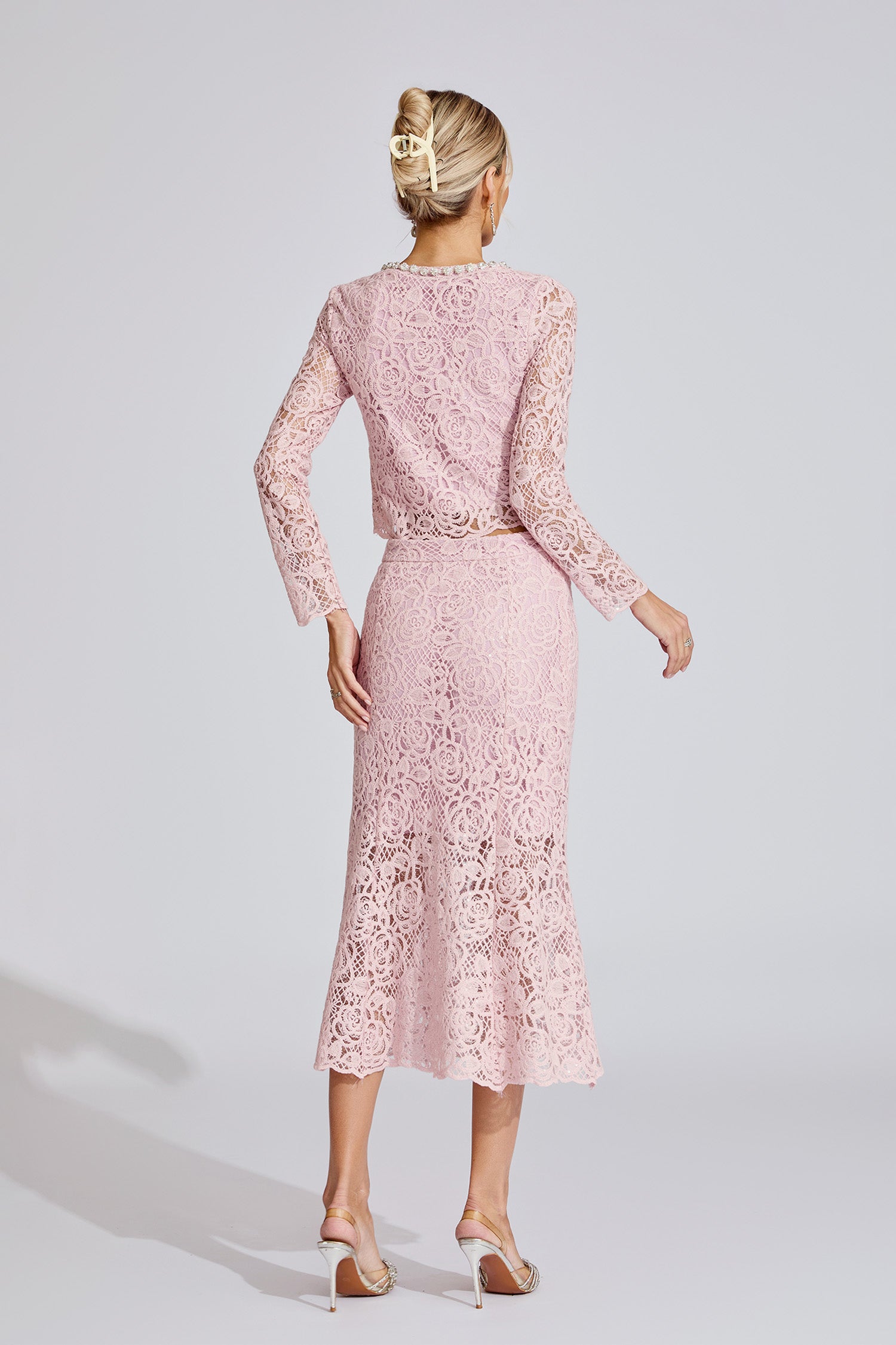 Malec Diamond Embroidered Two-Piece Set In Pink