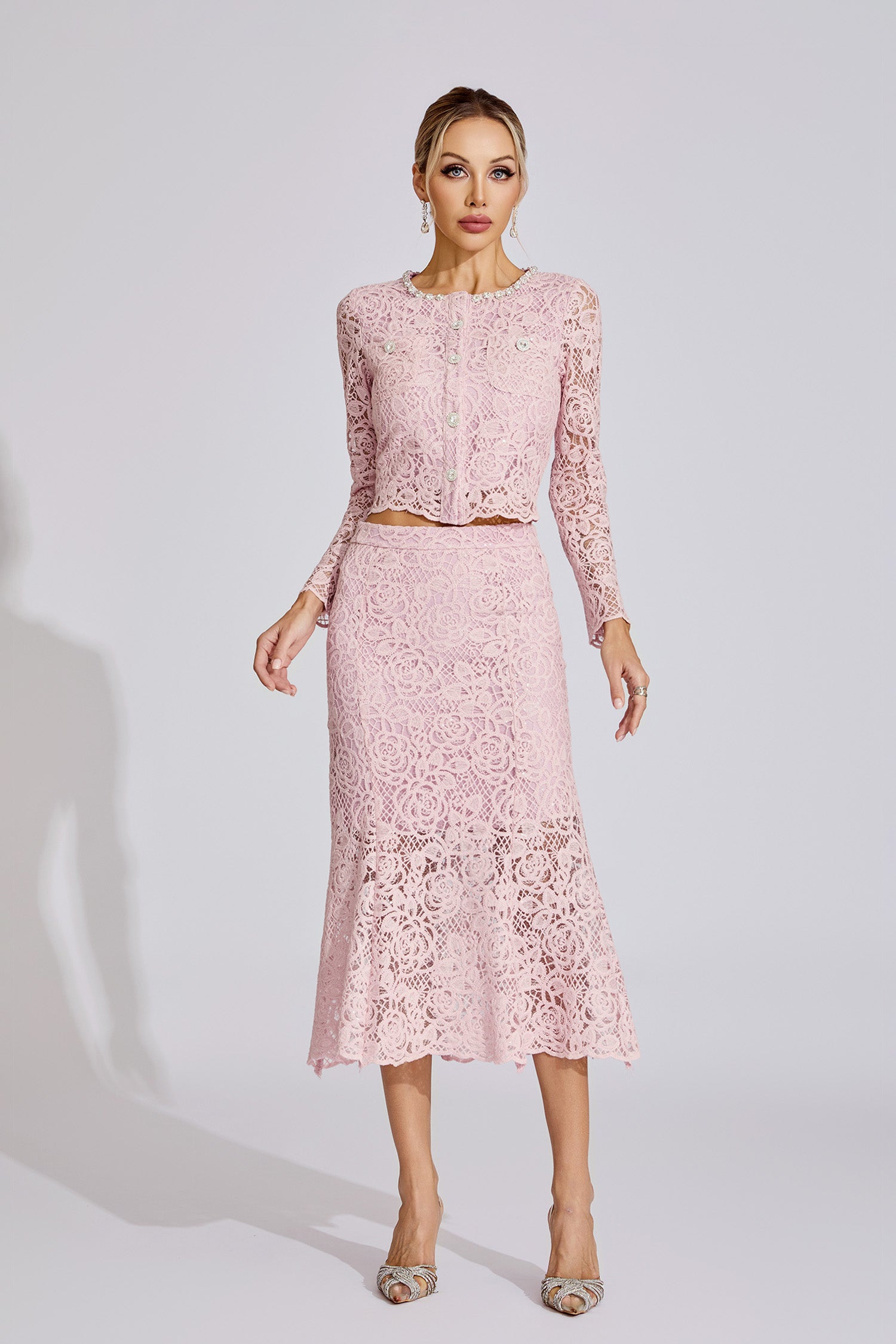 Malec Diamond Embroidered Two-Piece Set In Pink