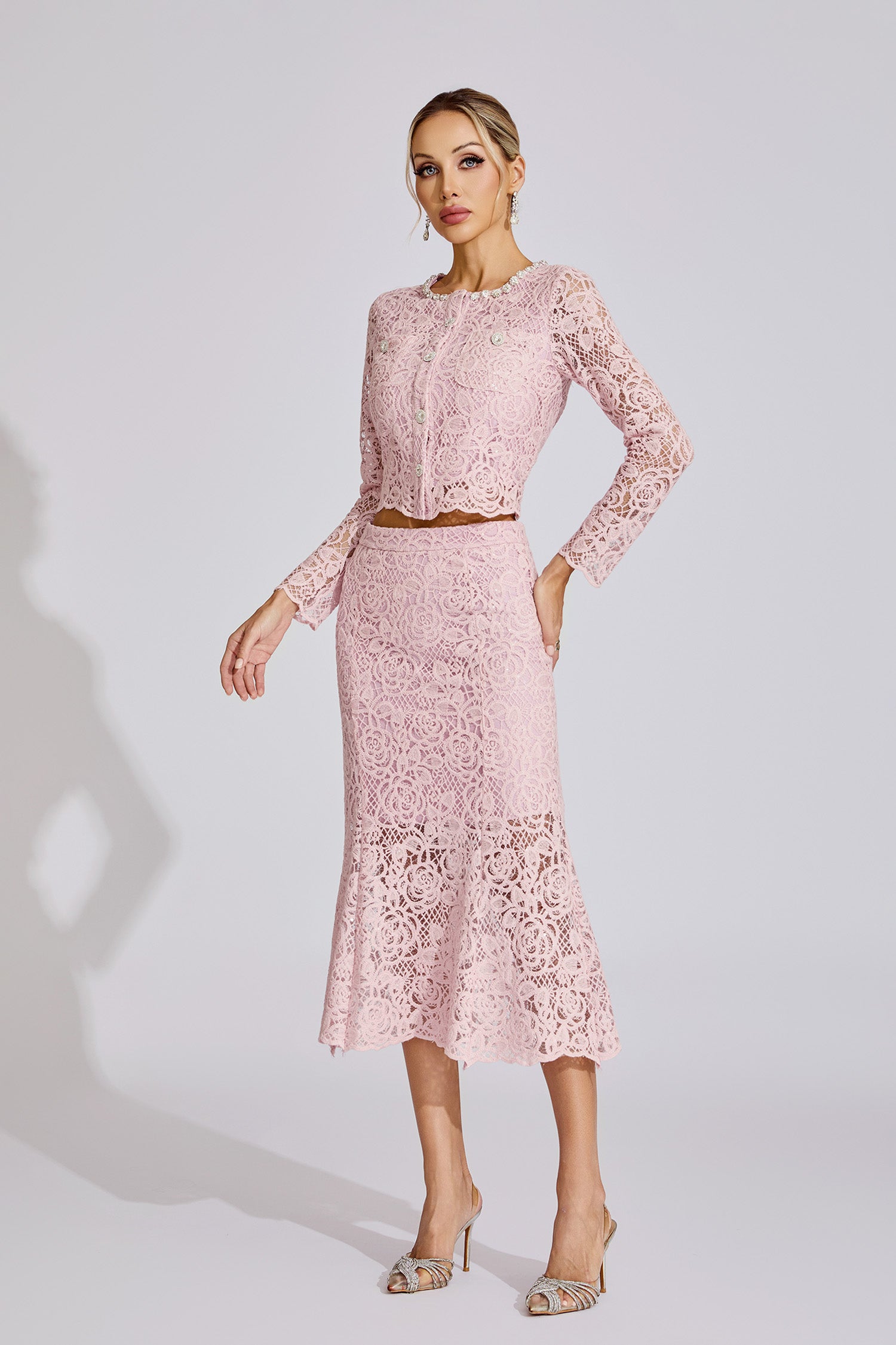 Malec Diamond Embroidered Two-Piece Set In Pink
