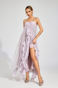 Eryxel Slit Mesh Maxi Dress In Purple