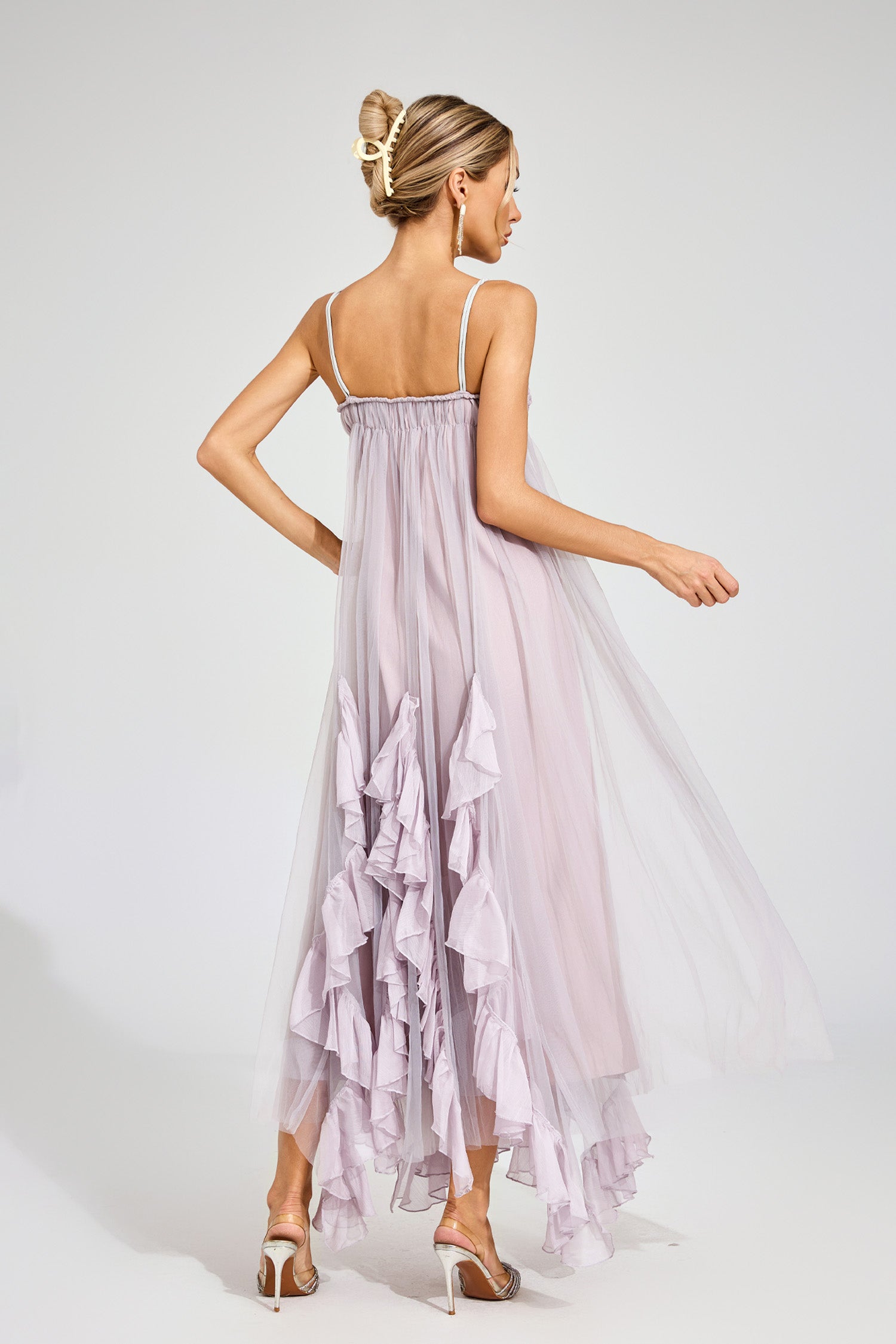 Eryxel Slit Mesh Maxi Dress In Purple