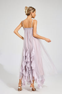 Eryxel Slit Mesh Maxi Dress In Purple