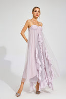 Eryxel Slit Mesh Maxi Dress In Purple