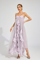 Eryxel Slit Mesh Maxi Dress In Purple