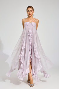 Eryxel Slit Mesh Maxi Dress In Purple