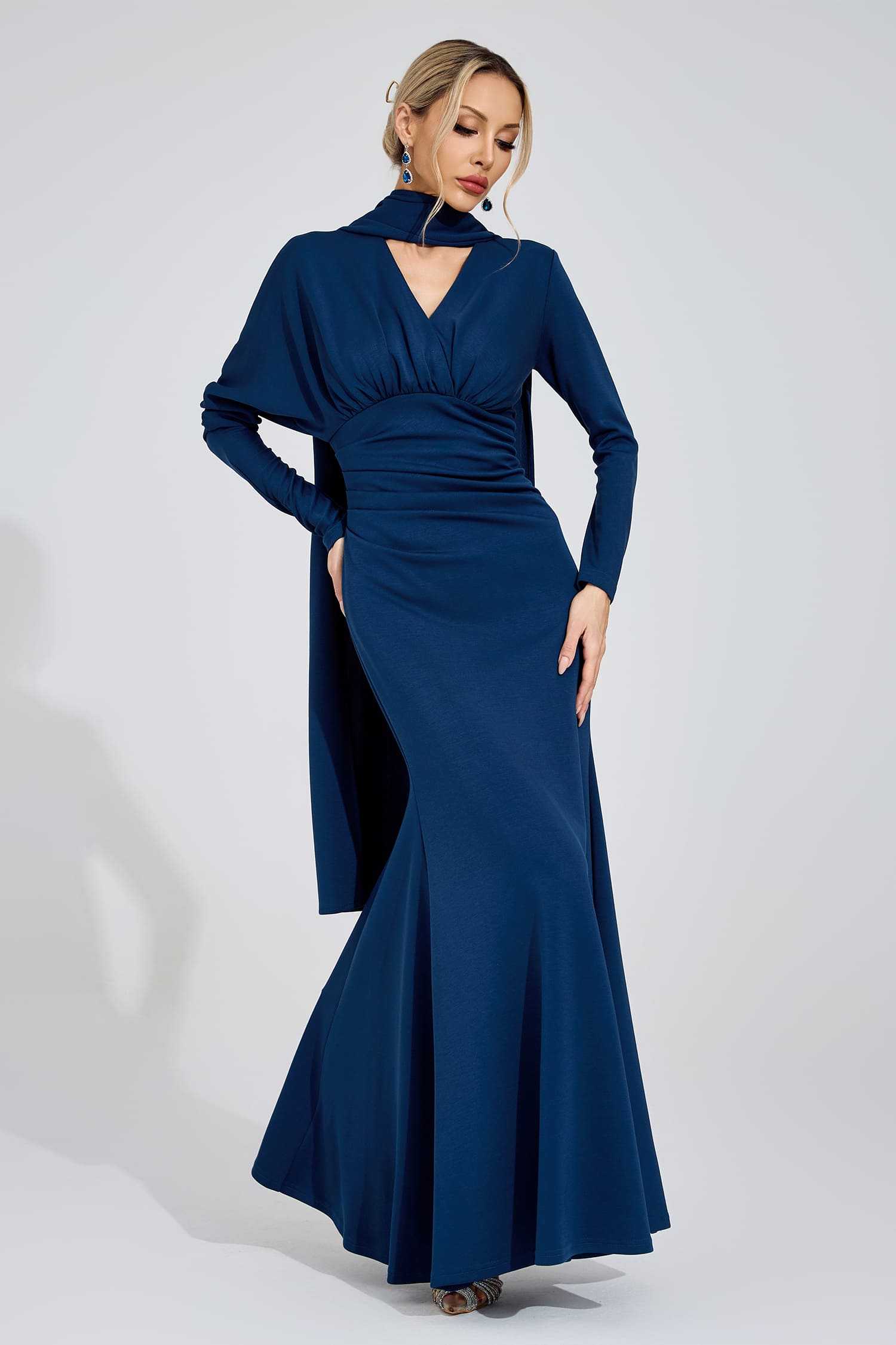 Irvexal Navy Blue Tie Maxi Dress