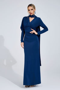 Irvexal Navy Blue Tie Maxi Dress