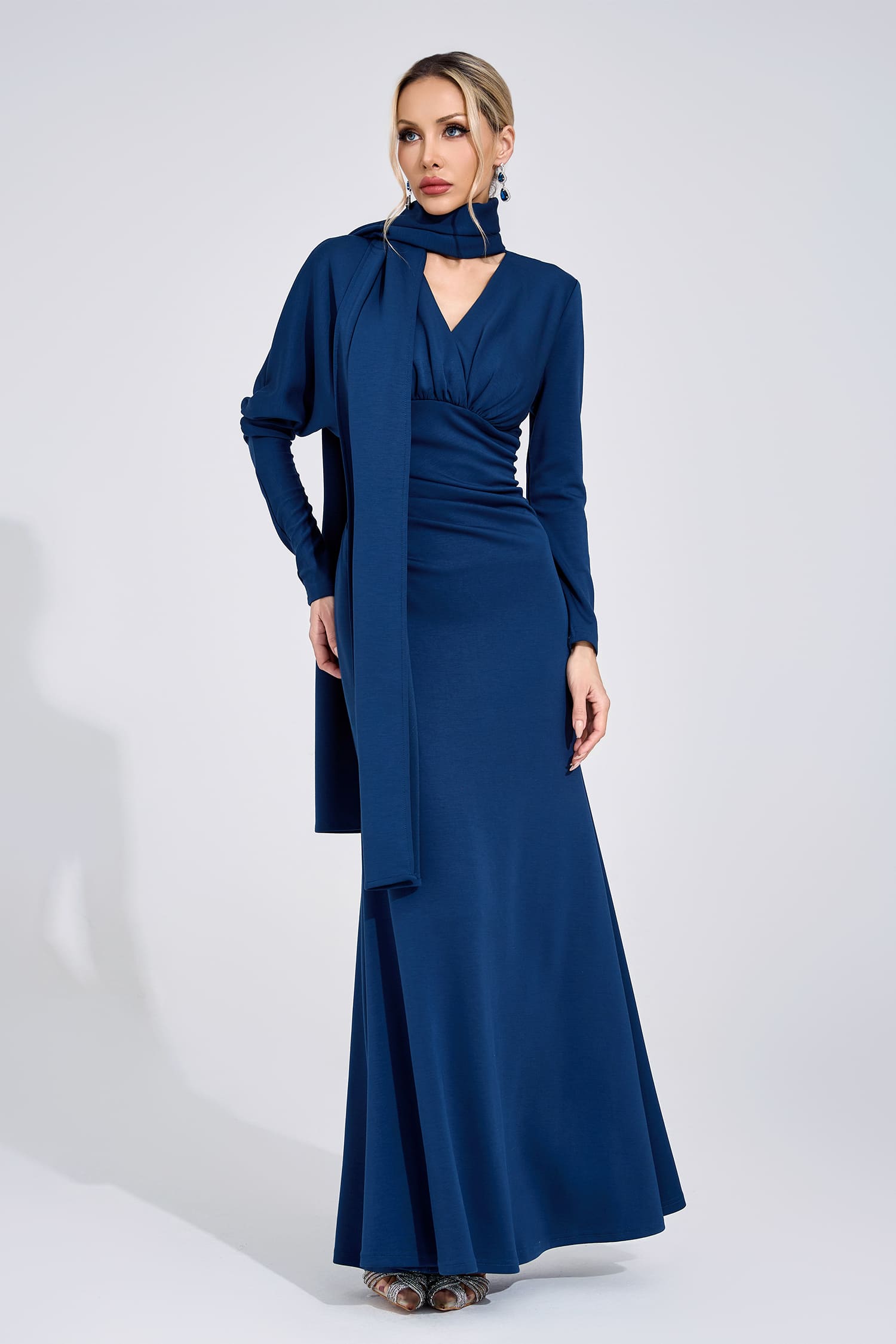 Irvexal Navy Blue Tie Maxi Dress