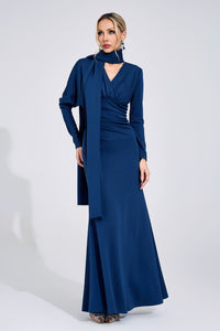 Irvexal Navy Blue Tie Maxi Dress