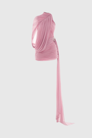 Dunia One Shoulder Asymmetric Draped Mini Dress In Pink