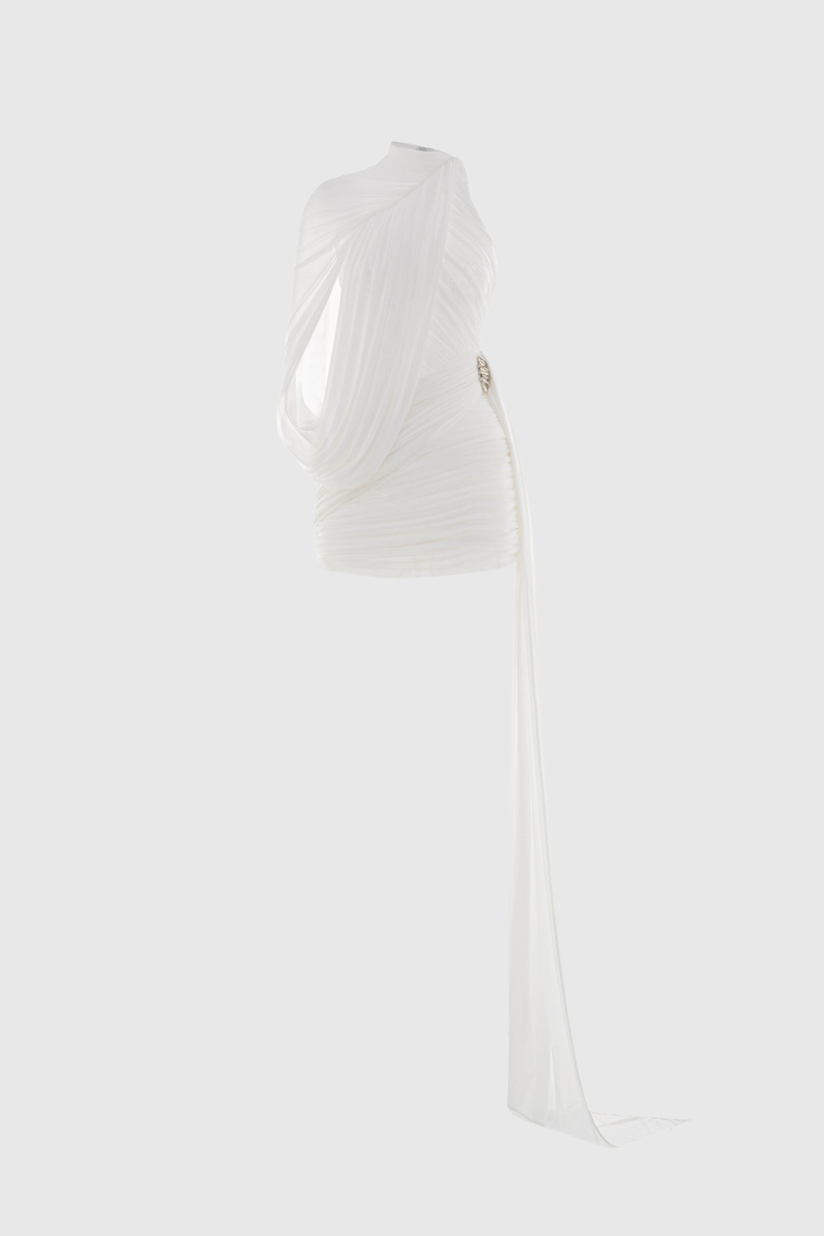 Dunia One Shoulder Asymmetric Draped Mini Dress In White