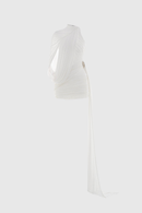 Dunia One Shoulder Asymmetric Draped Mini Dress In White