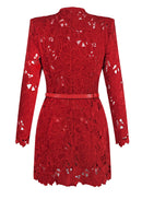 Geyera Long Sleeve Crochet Mini Dress In Red