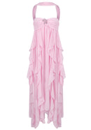 Noelia Strapless Ruffle Maxi Dress In Lavender Pink