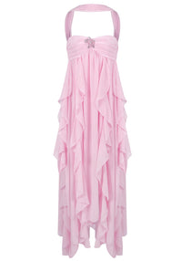 Noelia Strapless Ruffle Maxi Dress In Lavender Pink